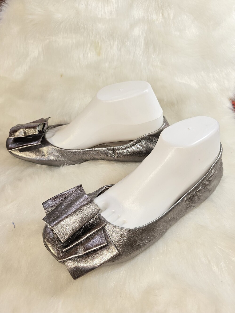 Me Too Lilyana Bronze Leather Floppy Bow Ballet Flats